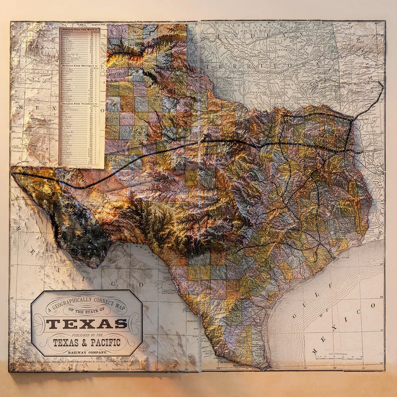 Rectangular Texas Map Wall Art Giant