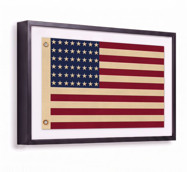 48-Star Vintage American Flag Framed Wall Art – Embroidered Cotton, Real Cotton Cloth, USA