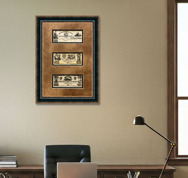 Framed Republic of Texas Money I | Historic Currency Art in Double Mat | 25L X 17W" Inches