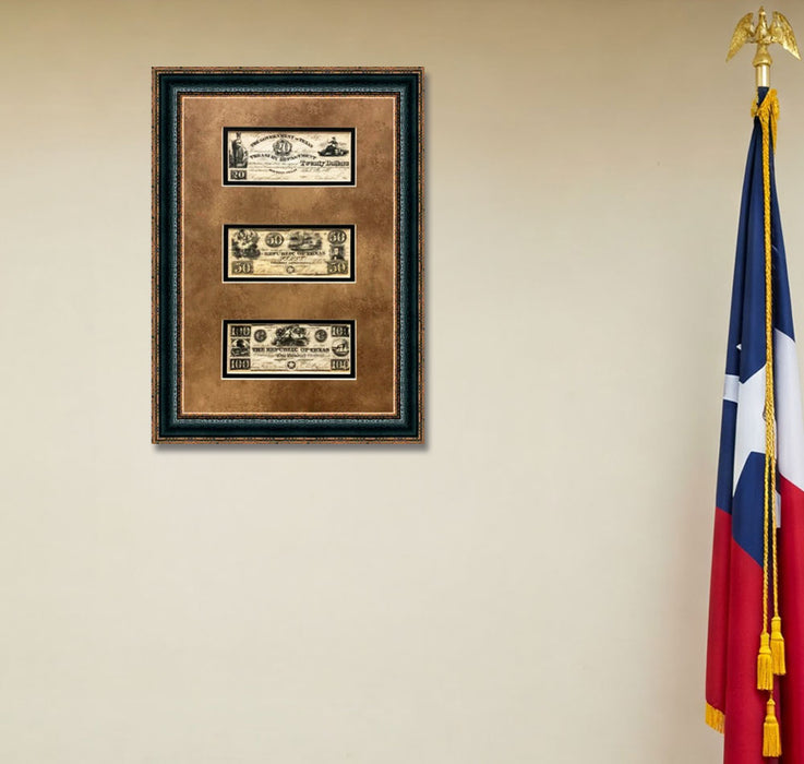 Framed Republic of Texas Money I | Historic Currency Art in Double Mat | 25L X 17W" Inches