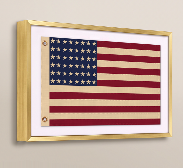 48-Star Vintage American Flag Framed Wall Art – Embroidered Cotton, Real Cotton Cloth, USA