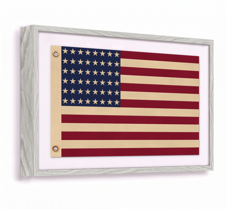 48-Star Vintage American Flag Framed Wall Art – Embroidered Cotton, Real Cotton Cloth, USA