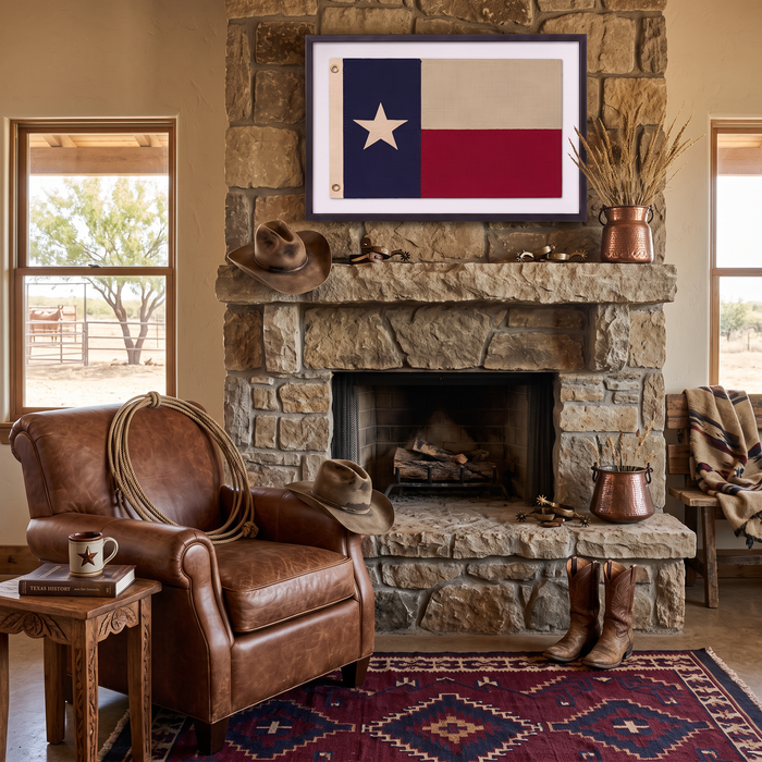 Large Framed Texas Flag Wall Art – Modern Black Frame, White Mat, Patriotic Lone Star Décor