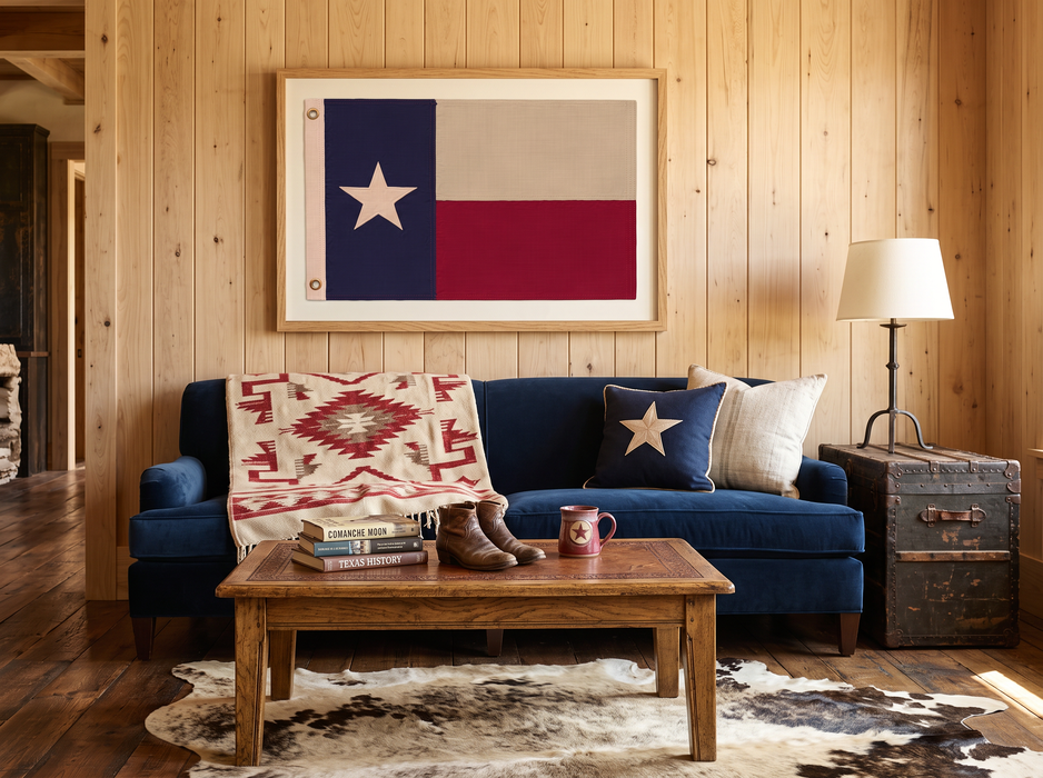 Large Framed Texas Flag Wall Art – Modern Black Frame, White Mat, Patriotic Lone Star Décor