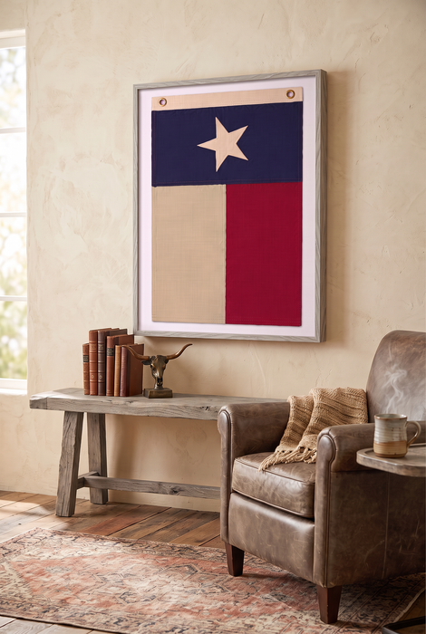 Vertical Large Framed Texas Flag Wall Art – Modern Black Frame, White Mat, Patriotic Lone Star Décor