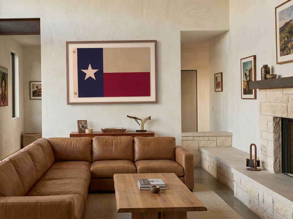 Large Framed Texas Flag Wall Art – Modern Black Frame, White Mat, Patriotic Lone Star Décor