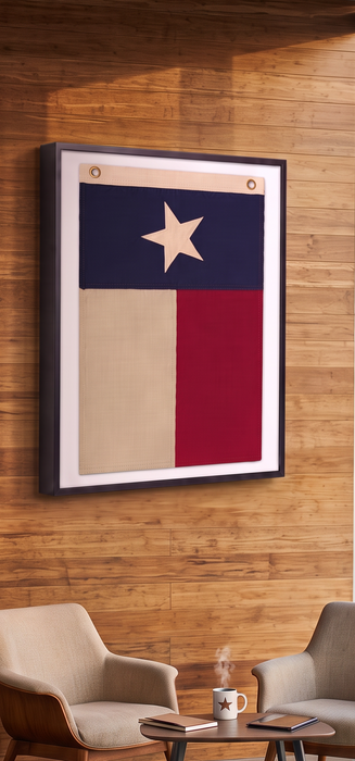Vertical Large Framed Texas Flag Wall Art – Modern Black Frame, White Mat, Patriotic Lone Star Décor