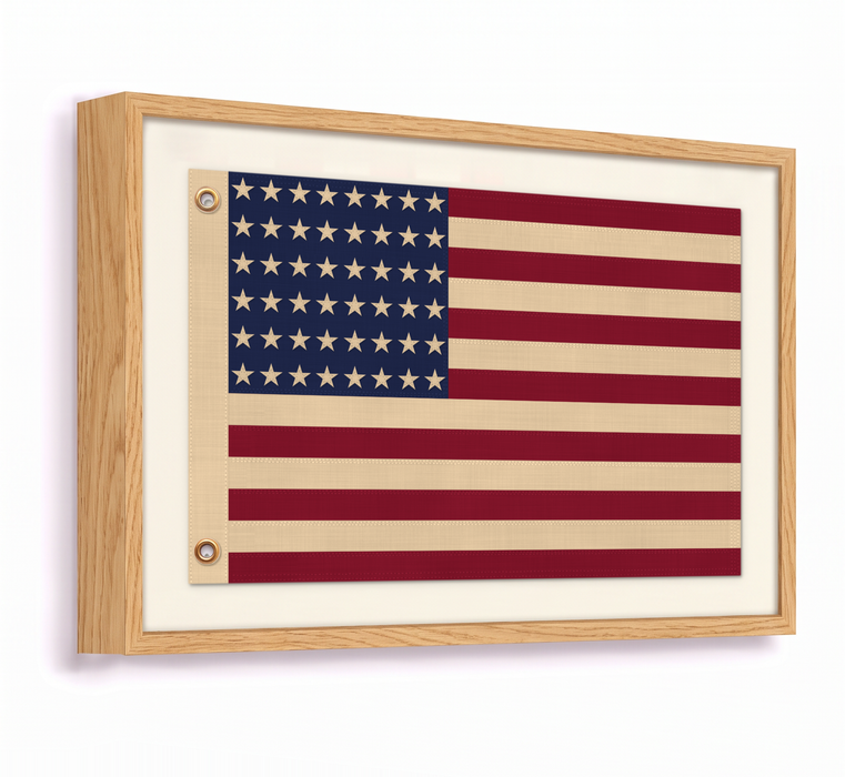 48-Star Vintage American Flag Framed Wall Art – Embroidered Cotton, Real Cotton Cloth, USA