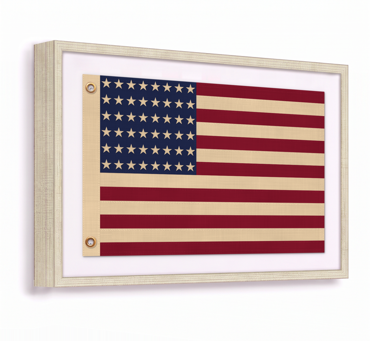 48-Star Vintage American Flag Framed Wall Art – Embroidered Cotton, Real Cotton Cloth, USA