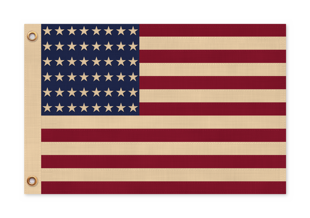 48-Star Vintage American Flag Framed Wall Art – Embroidered Cotton, Real Cotton Cloth, USA