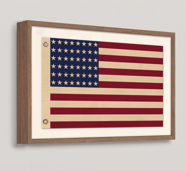 48-Star Vintage American Flag Framed Wall Art – Embroidered Cotton, Real Cotton Cloth, USA