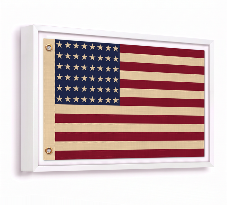 48-Star Vintage American Flag Framed Wall Art – Embroidered Cotton, Real Cotton Cloth, USA