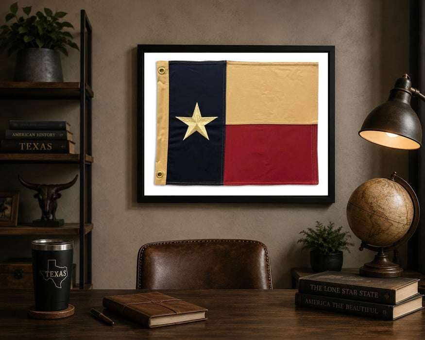 Large Framed Texas Flag Wall Art – Modern Black Frame, White Mat, Patriotic Lone Star Décor
