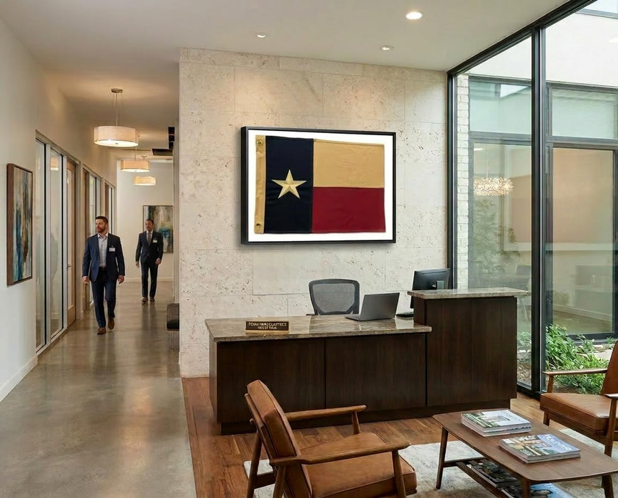 Large Framed Texas Flag Wall Art – Modern Black Frame, White Mat, Patriotic Lone Star Décor