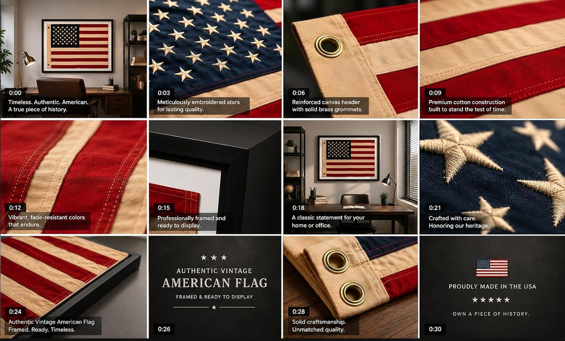 Large Framed American Flag Wall Art – Patriotic USA Display Black Frame
