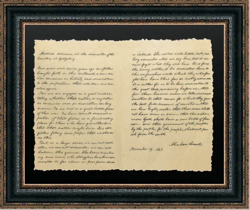 Gettysburg Address | Custom Framed Historic Document on Archival Paper | 21L X 25W Inches