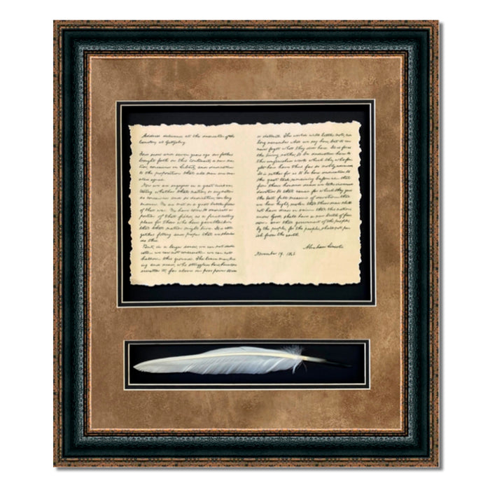 Framed Gettysburg Address with Quill Shadowbox | Historic Document with Quill in Double Mat | 29L X 25W" Inches