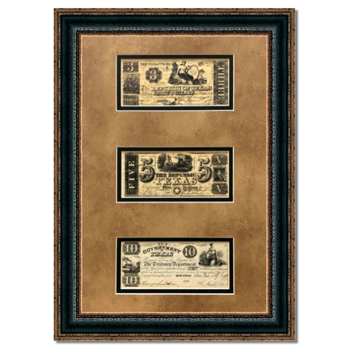 Framed Republic of Texas Money II | Historic Currency Art in Double Mat | 25L X 17W" Inches
