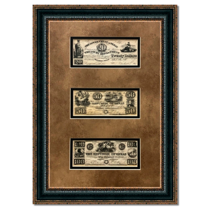 Framed Republic of Texas Money I | Historic Currency Art in Double Mat | 25L X 17W" Inches