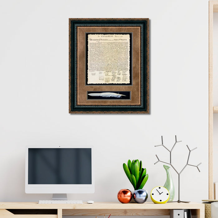 Framed American Declaration of Independence with Quill Shadowbox | Historic Document with Quill in Double Mat | 29L X 23W" Inches