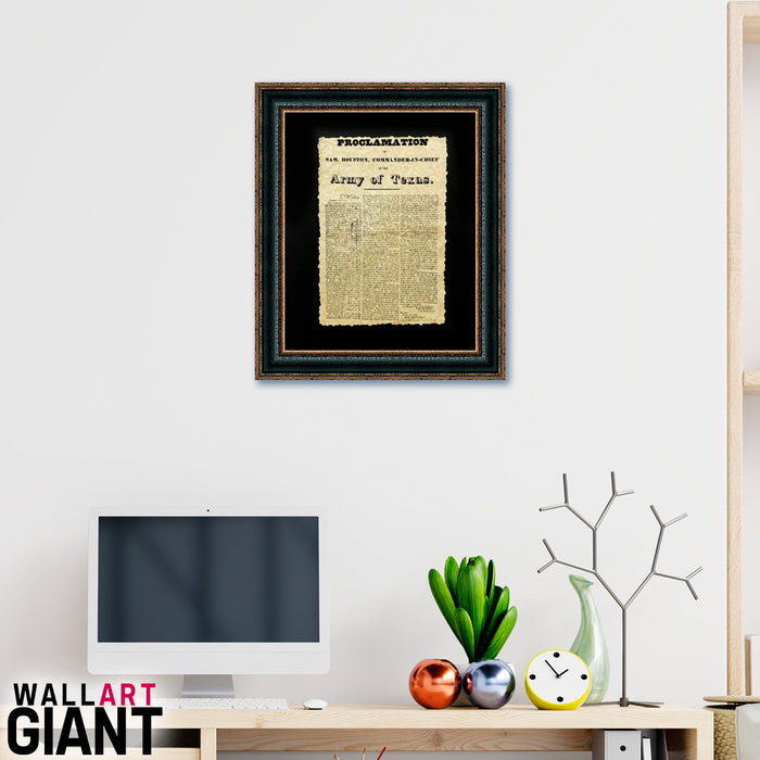Framed Sam Houston Proclamation | Historic Texas Document in Single Mat | 25L X 21W" Inches