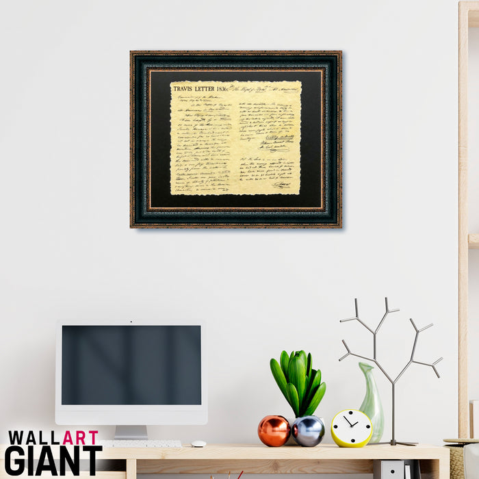 Framed Travis Letter | Historic Texas Document in Single Mat | 21L X 25W" Inches