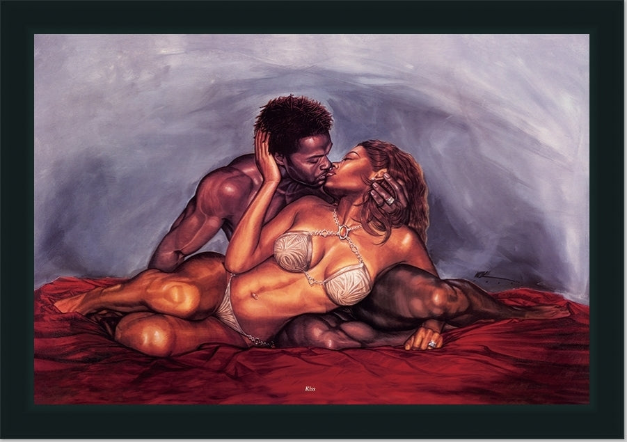 Kiss | Framed Sensual Black Art | 29L X 41W Inches