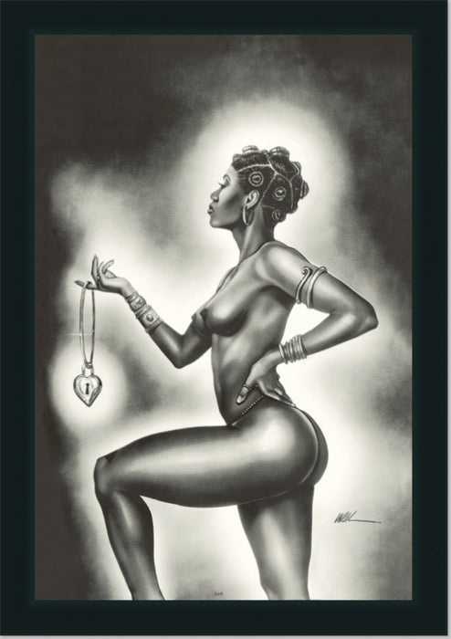 Lock and Key (Female) | Framed Sensual Black Art | 41L X 29W Inches