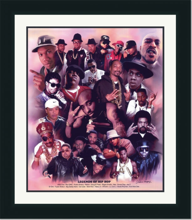 Hip Hop Legends | Framed Famous Black Artists Collage in Double Mat | Various Sizes