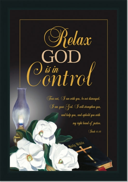 God Is In Control | Framed Religious Black Art | 41L X 29W" Inches
