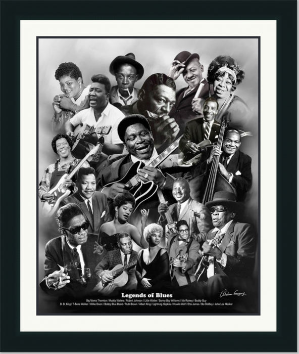 Legends of Blues | Framed Famous Black Musicians Collage Art in Double Mat | Various Sizes