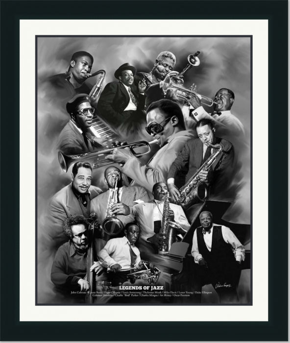 Legends of Jazz | Framed Famous Black Musicians Collage Art in Double Mat | Various Sizes