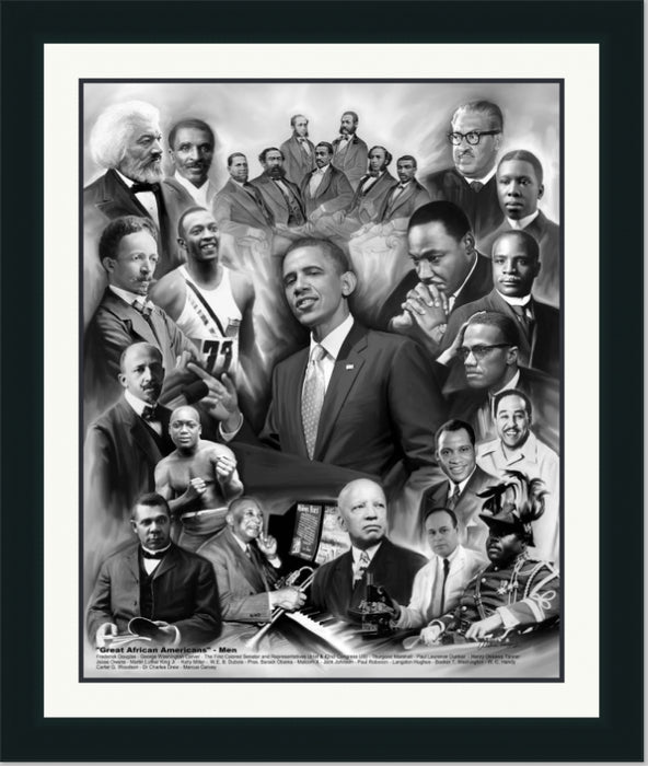 Great African American Men | Framed Famous Black Men Collage Art in Double Mat | Various Sizes