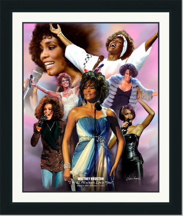 Whitney Houston | Framed Famous Black Musicians Collage Art in Double Mat | Various Sizes