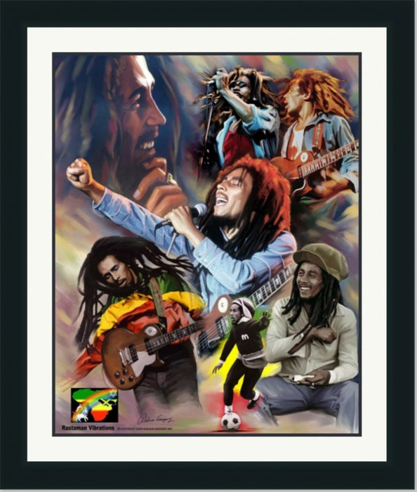 Bob Marley | Framed Famous Black Musicians Collage Art in Double Mat | Various Sizes