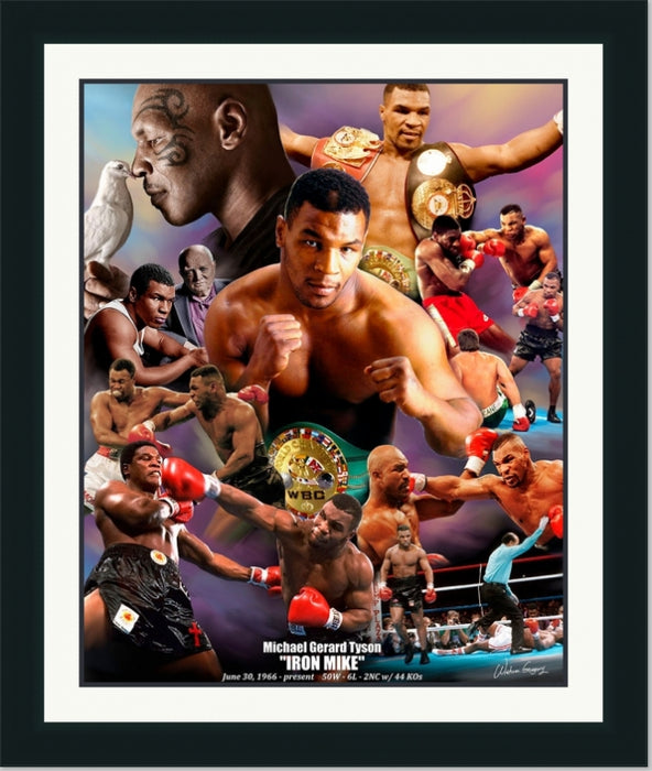 Iron Mike Tyson | Framed Famous Black Athletes Collage Art in Double Mat | Various Sizes