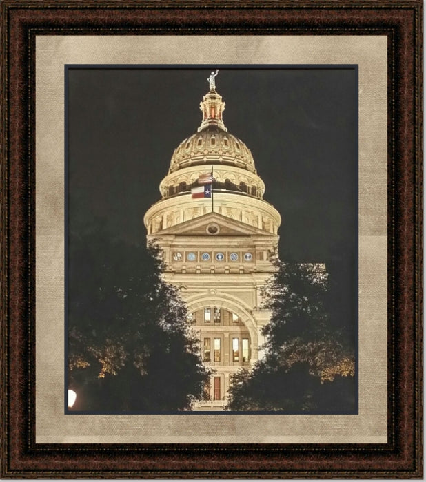 Texas Capitol at Night | Texas Art in Gallery Wrapped Canvas or Framed Art Print in Double Mat | Various Sizes