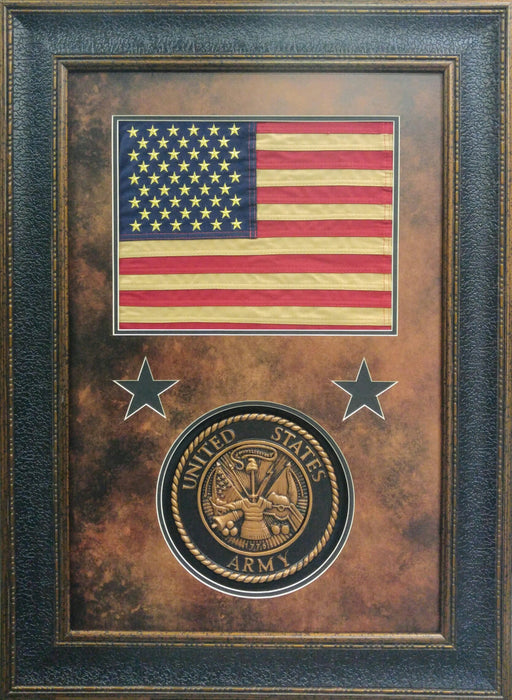 American Flag with Army Seal Shadowbox | Real Cotton Cloth Embroidered Flag | 37L X 27W" Inches