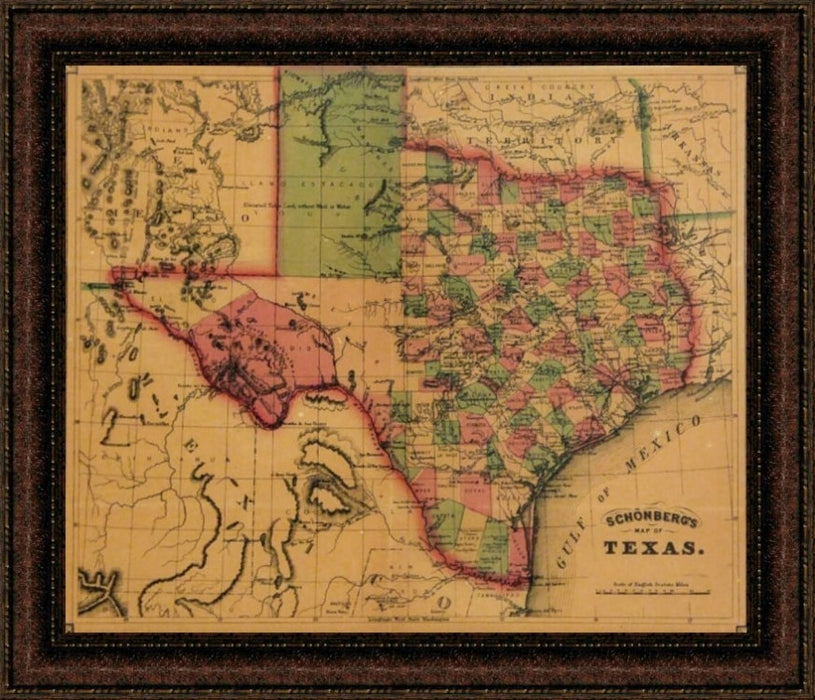 Schonberg's Map of Texas Canvas Print