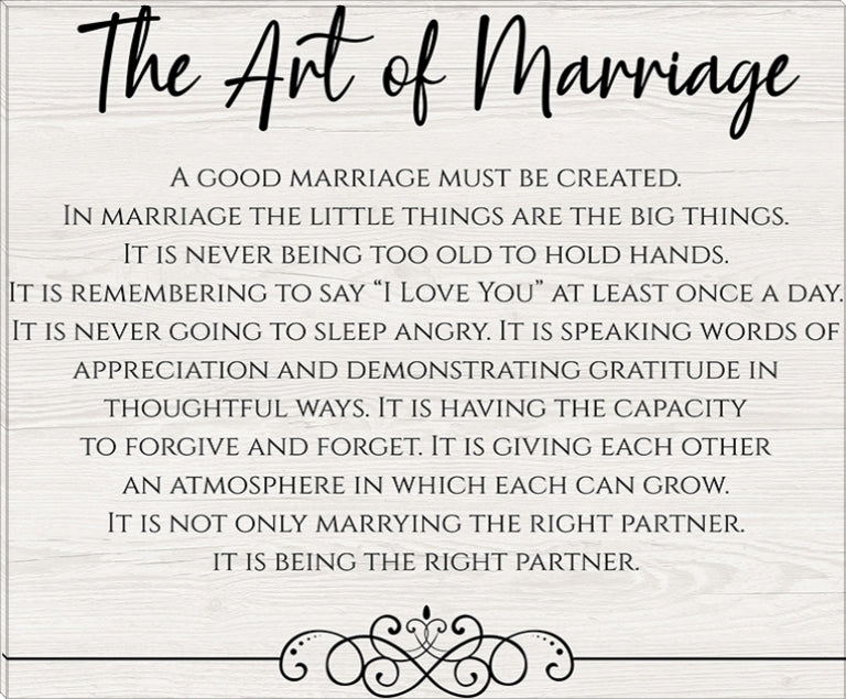 The Art of Marriage | Inspirational Gallery Wrap Canvas Quotes | Various Sizes