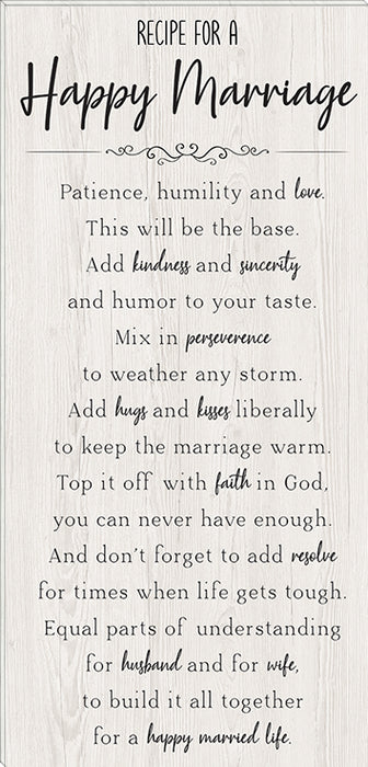 Recipe For A Happy Marriage | Inspirational Gallery Wrap Canvas Quotes | Various Sizes