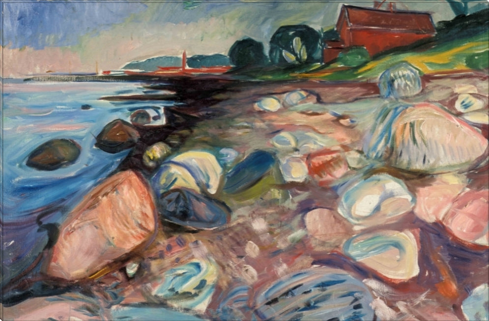 Shore With Red House | Edvard Munch Masters Classic Art in Gallery Wrapped Canvas | Various Sizes