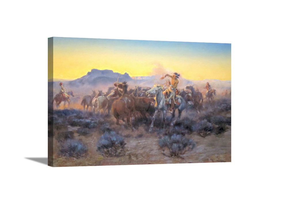 Roping Fresh Mounts | Charles Russell Masters Classic Art in Gallery Wrapped Canvas | Various Sizes
