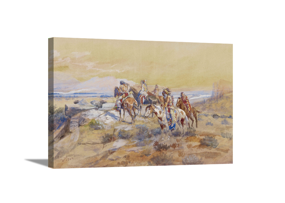 Watching The Iron Horse | Charles Russell Masters Classic Art in Gallery Wrapped Canvas | Various Sizes