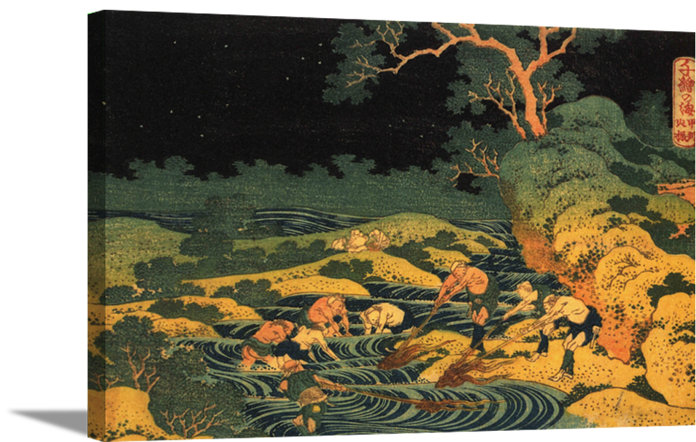 Fishing by Torchlight | Katsushika Hokusai Masters Classic Art in Gallery Wrapped Canvas | Various Sizes