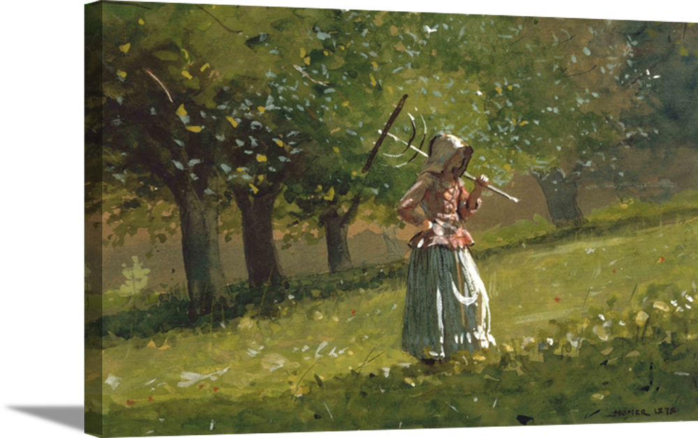 Girl With Hay Rake | Winslow Homer Masters Classic Art in Gallery Wrapped Canvas | Various Sizes