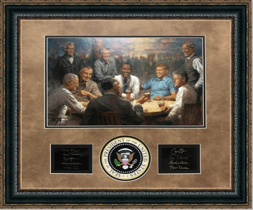 The Democratic Club | Framed Democrat Presidents Art in Double Mat with Engraved Plaques | 27L X 28W" Inches