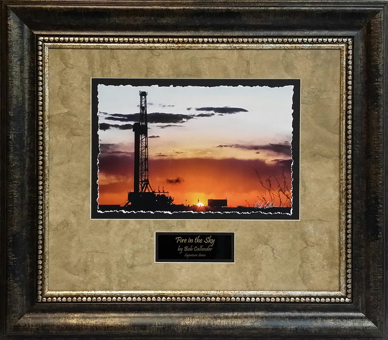 Fire in the Sky | Framed Oil and Gas Art with Engraved Plaque | 26L X 32W" Inches