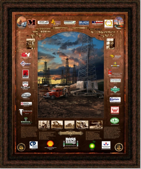 History of Wireline | Framed Oil and Gas Art by Gary Crouch | 35L X 29W" Inches