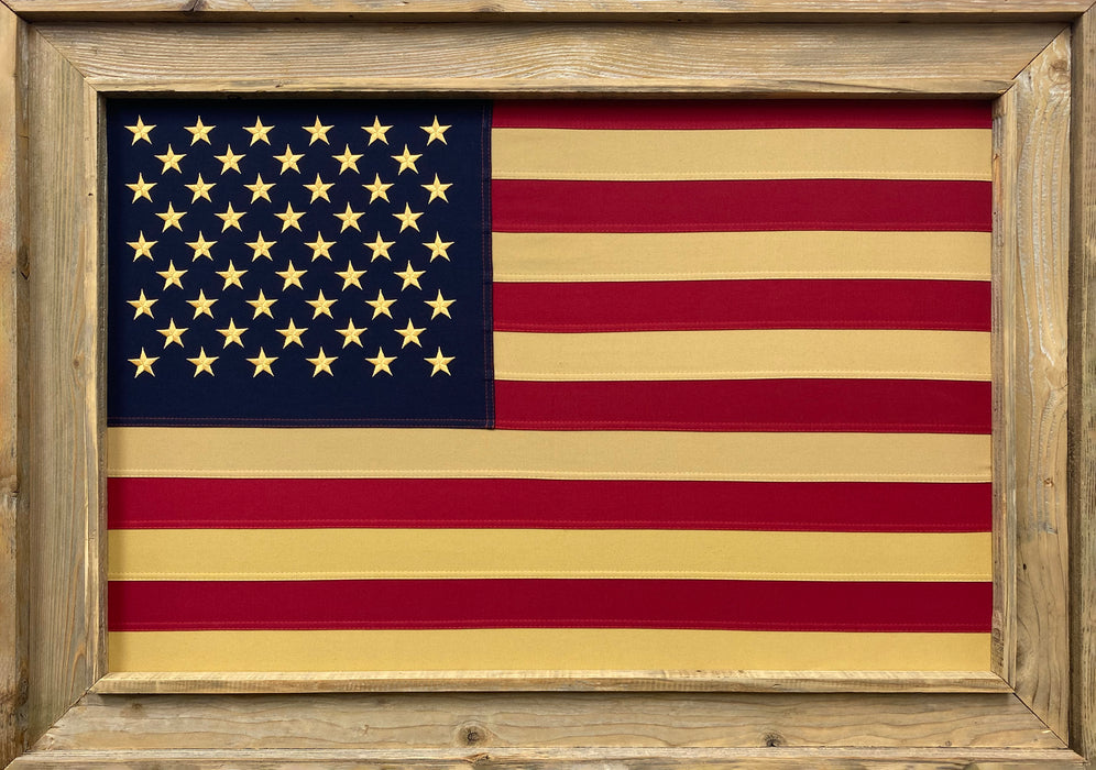 Framed Barnwood American Flag | Real Cotton Cloth Embroidered Flag in Real Barnwood Frame | 32L X 44W Inches